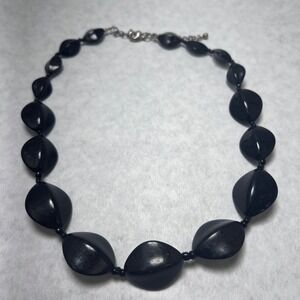 VTG 18" Chunky Faceted Black Glass & Plastic Beaded Necklace Chic Classic Career